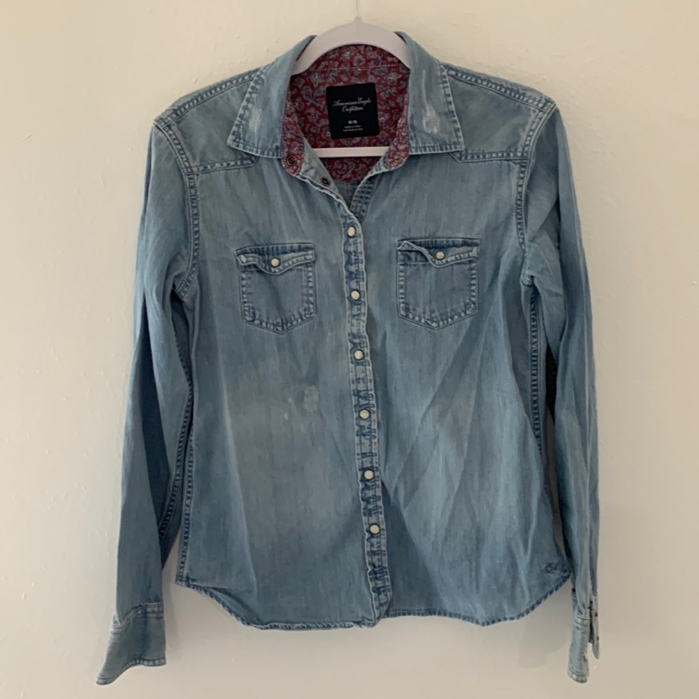 American Eagle Women’s Chambray Western Button Down Shirt M